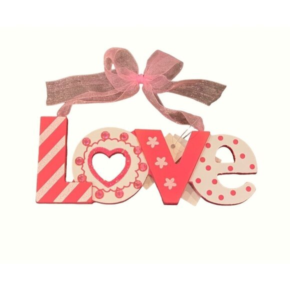 Valentines Pink Love Mini Sign 5 Inch Rhinestones Tiered Tray Decor Pink Love - Picture 1 of 10